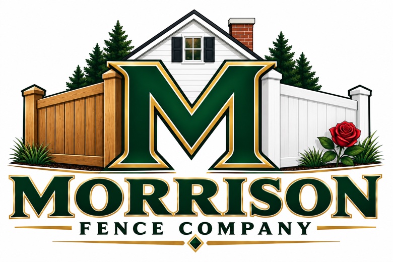 Illustration of wood and white privacy fences around a home