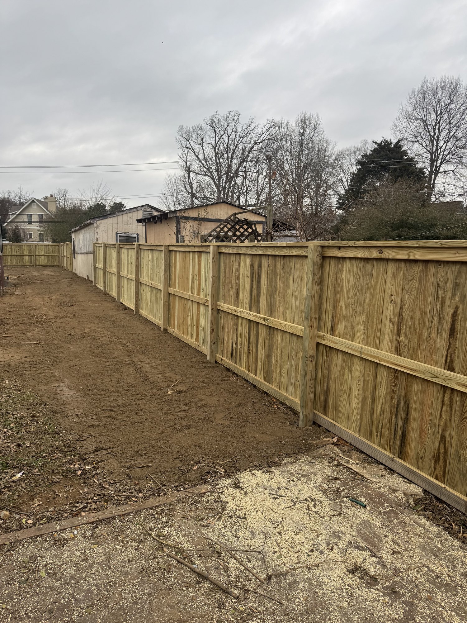 Cedar privacy fence along a residential property